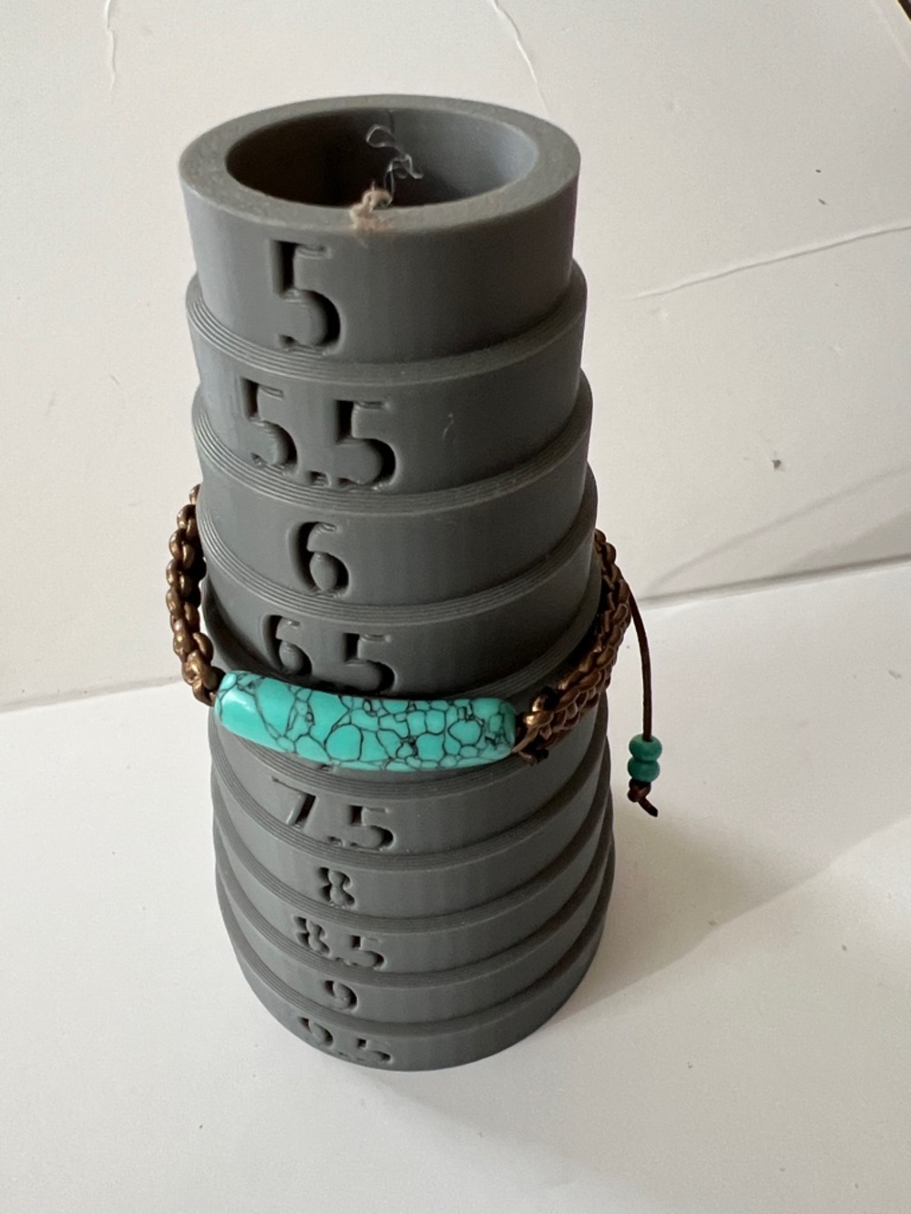 Turquoise Bar Bead Bracelet with Bronze leather size 6 in adj. about 8 in.